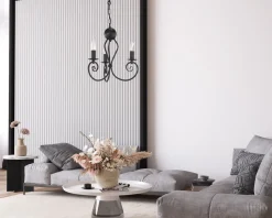 Vintage Kronleuchter Metall Schwarz E14 B:36 cm Kerzen