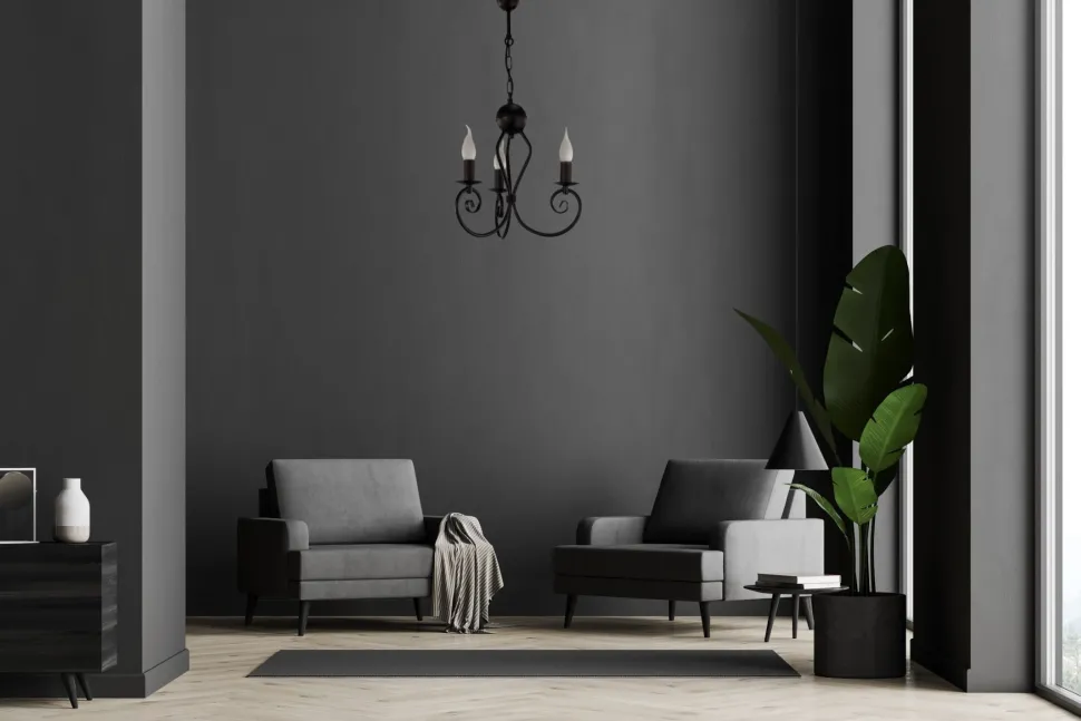 Vintage Kronleuchter Metall Schwarz E14 B:36 cm Kerzen