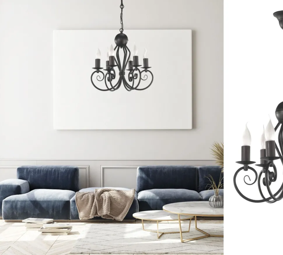 Vintage Kronleuchter Schwarz E14 6-flammig Klassisch