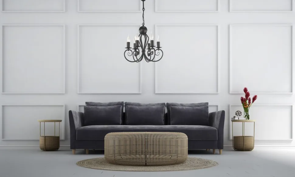 Vintage Kronleuchter Schwarz E14 6-flammig Klassisch