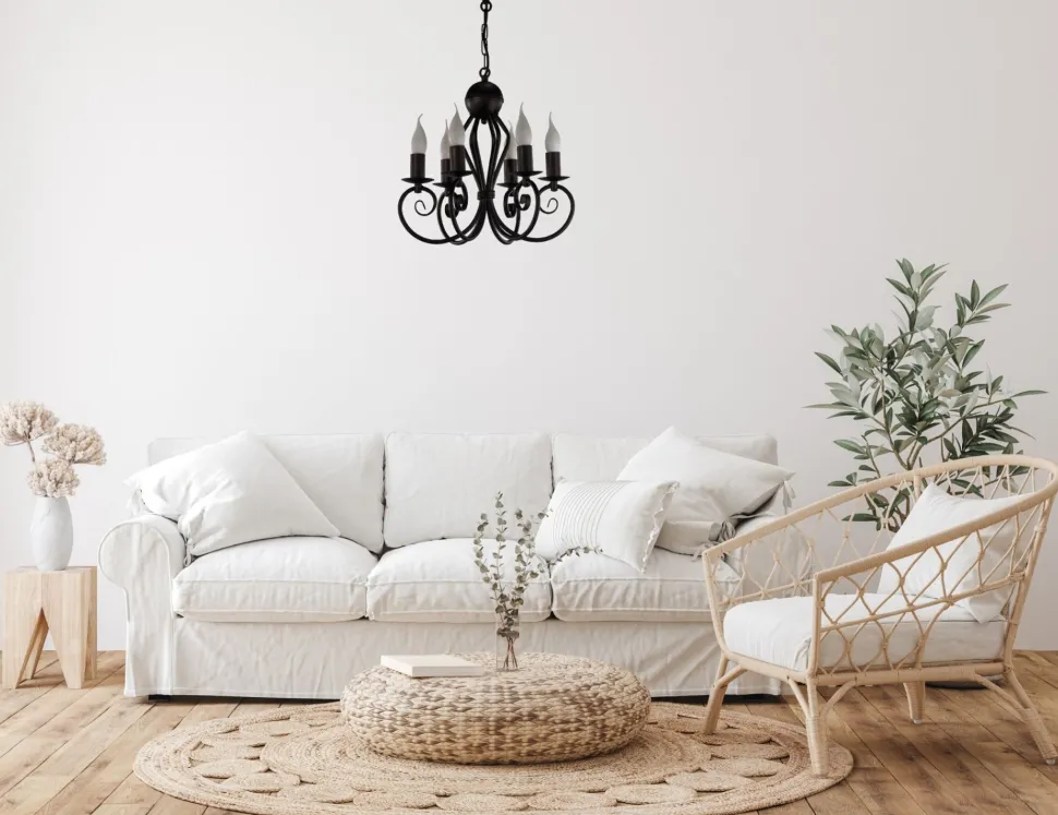 Vintage Kronleuchter Schwarz E14 6-flammig Klassisch