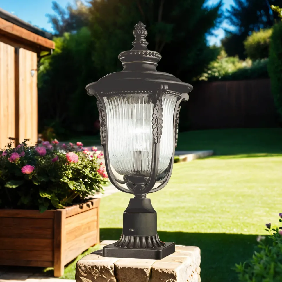 Vintage Lampe Außen Metall Riffelglas IP44 Garten