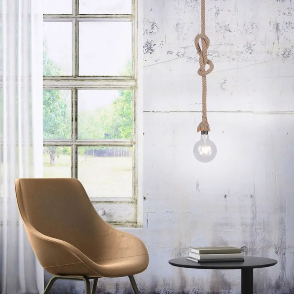 Vintage Pendelleuchte E27 bis 15 W Ø10 cm rund Tau Seil