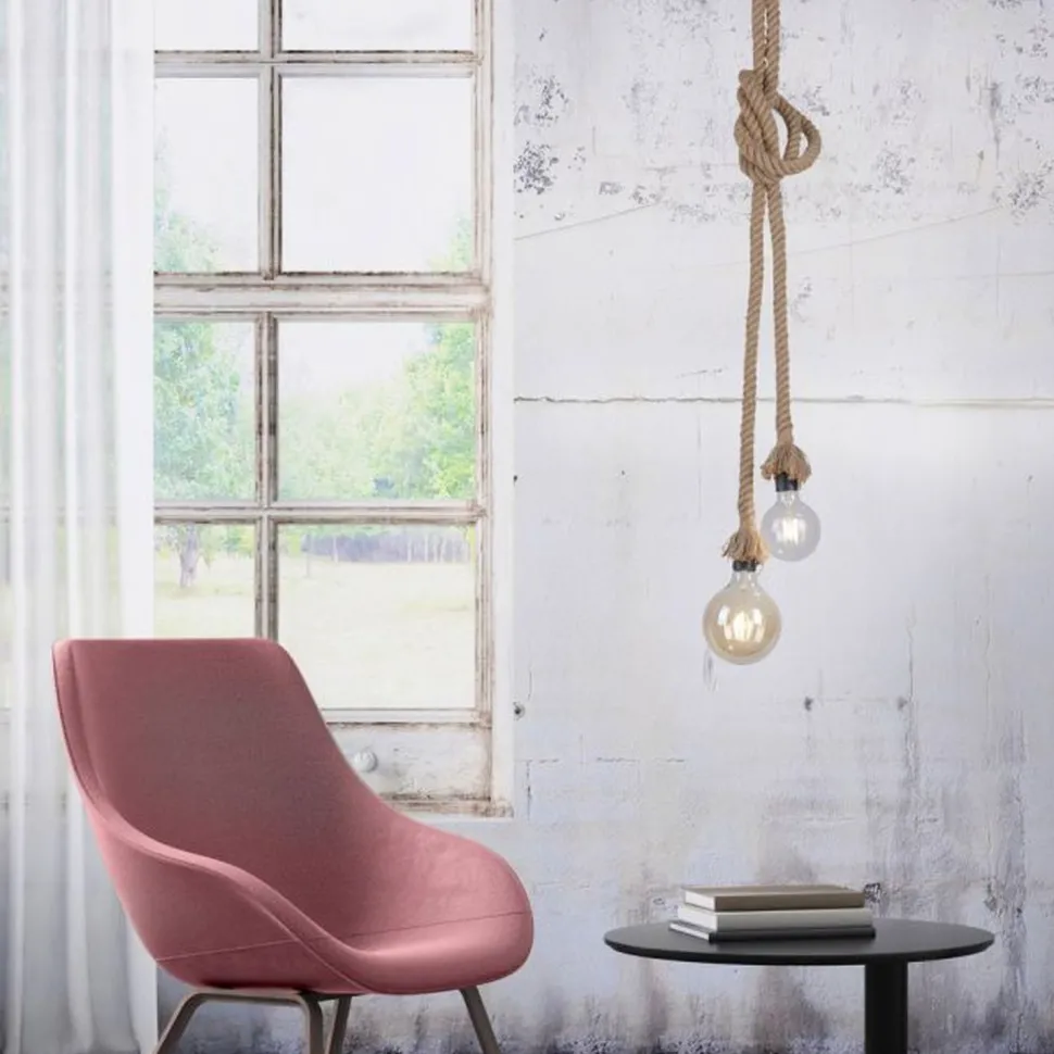 Vintage Pendelleuchte E27 2-flammig Ø10 cm Tau Seil