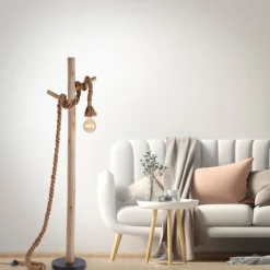 Vintage Stehleuchte E27 bis 15 W 150 cm Holz Tau Seil