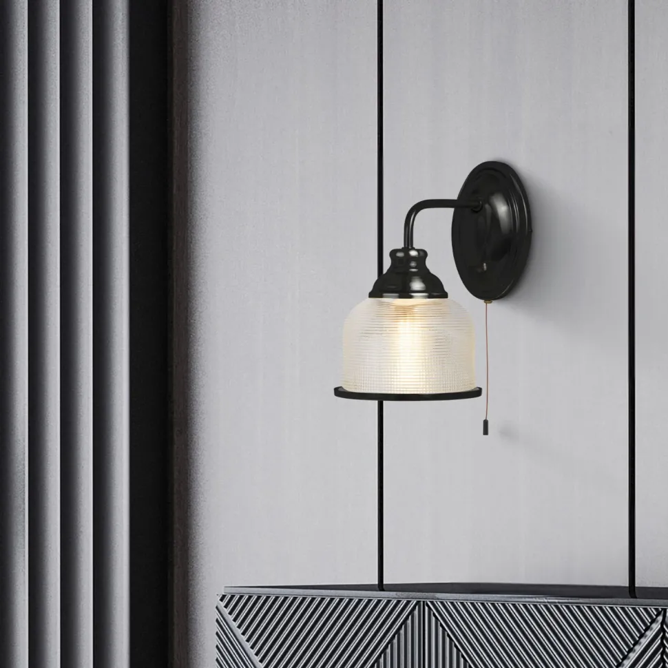 Vintage Wandlampe mit Schalter H: 24,5 cm E27 Schwarz