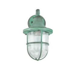 Wandlampe außen E27 IP64 Grün antik Glas Echt-Messing