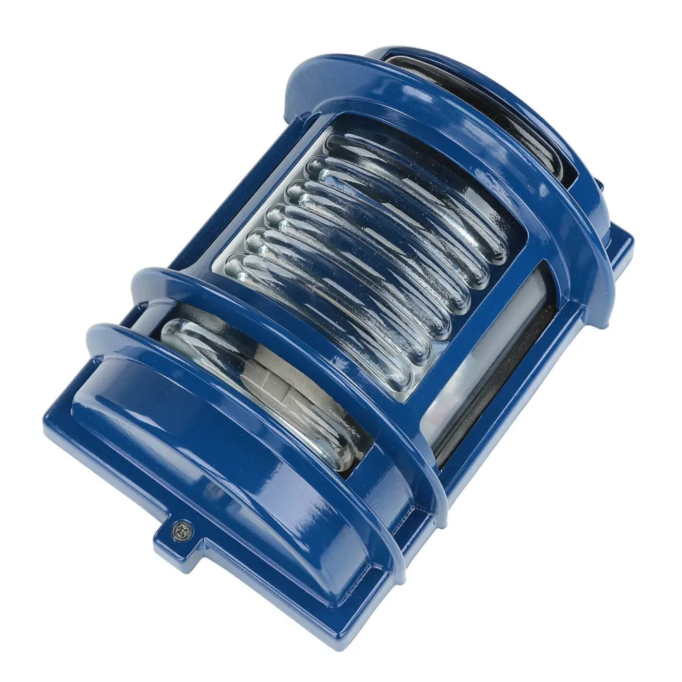 Wandlampe außen E27 IP64 Messing Glas H: 22 cm Blau