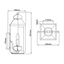 Wandlampe außen H: 45,1 cm IP44 E14 Aluminium Glas Vintage