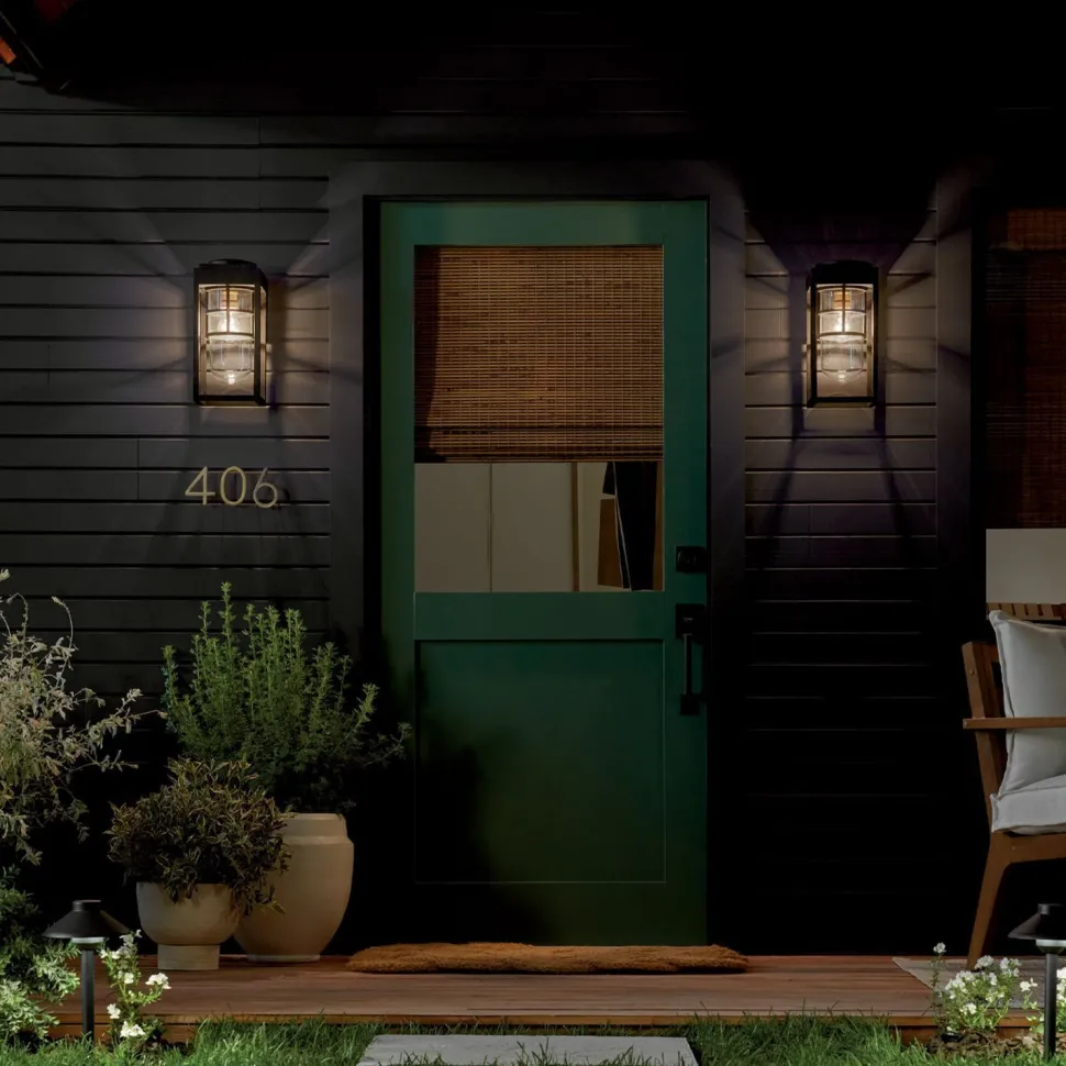 Wandlampe außen H: 33 cm IP44 Schwarz E27 eckig klein