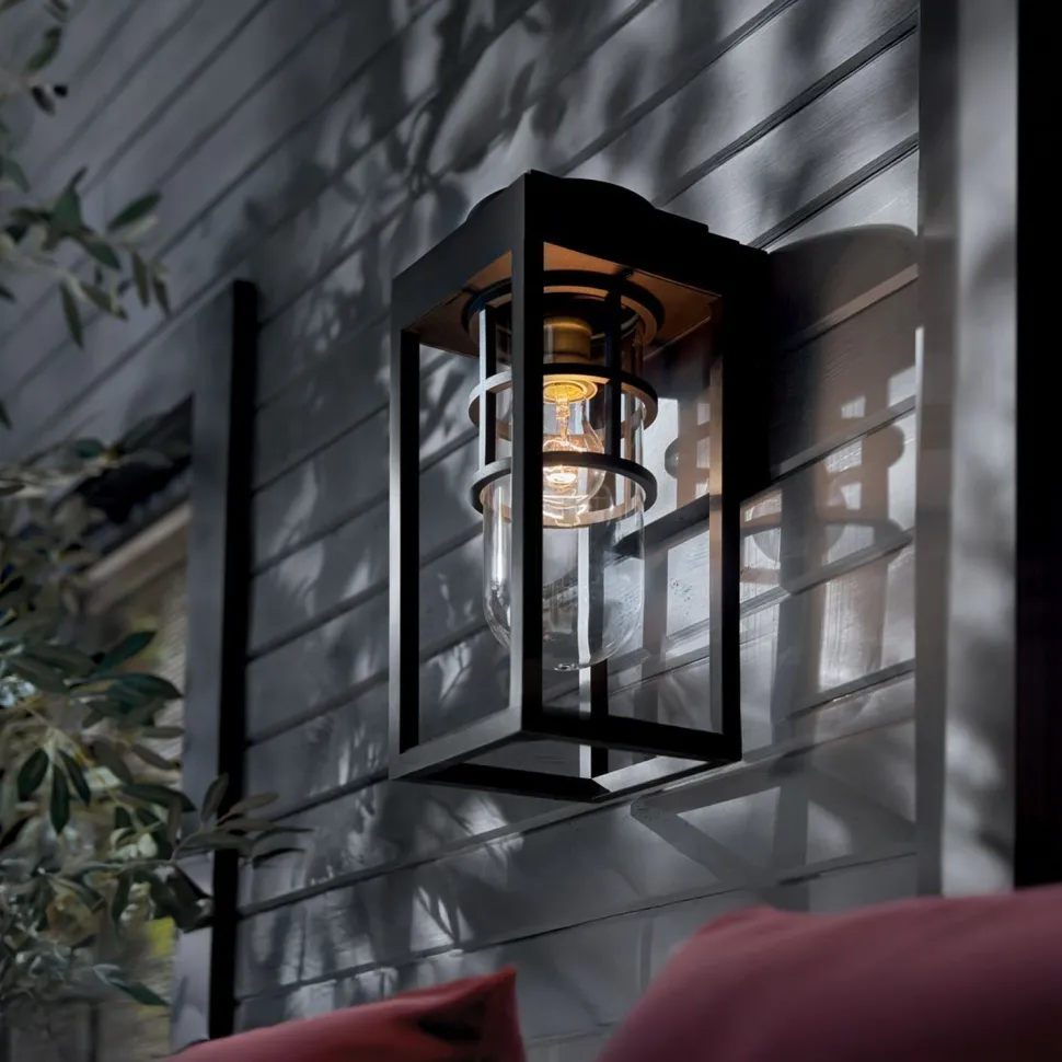 Wandlampe außen H: 33 cm IP44 Schwarz E27 eckig klein