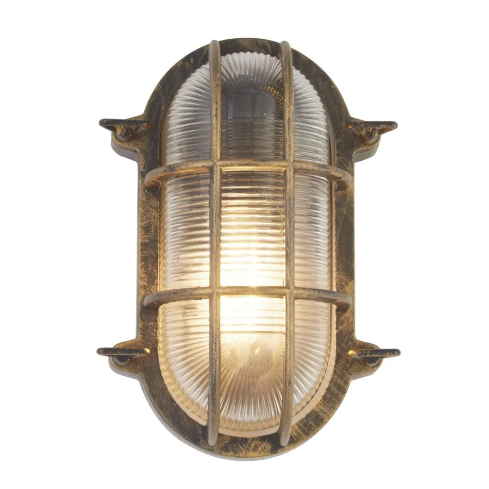 Wandlampe außen IP44 E27 in Gold Antik H: 25 cm Maritim