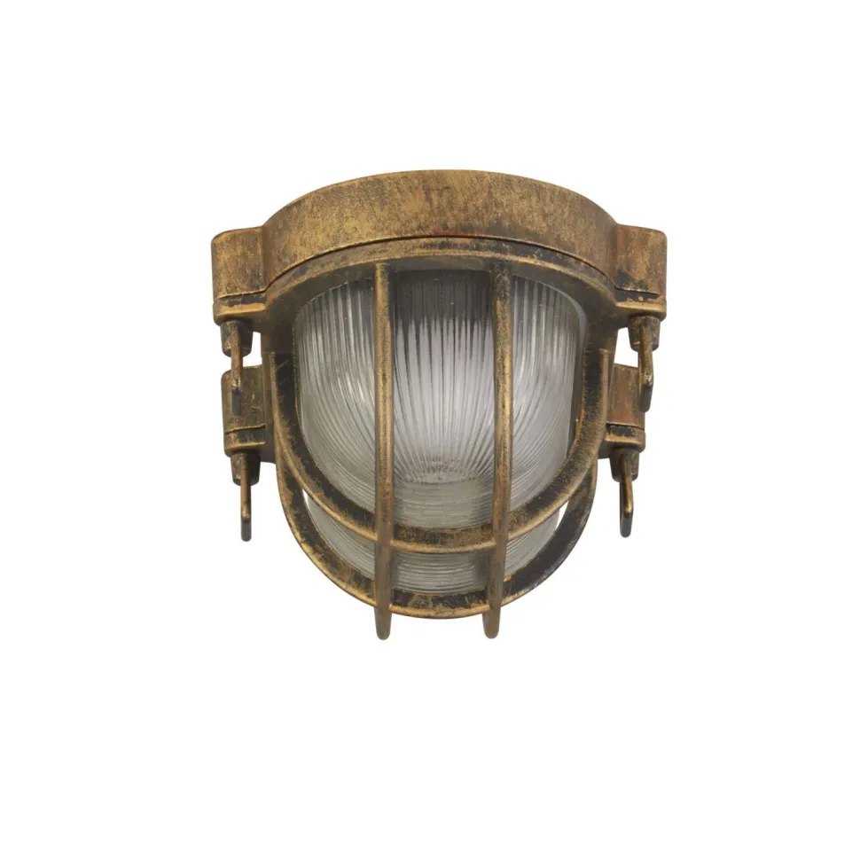 Wandlampe außen IP44 E27 in Gold Antik H: 25 cm Maritim