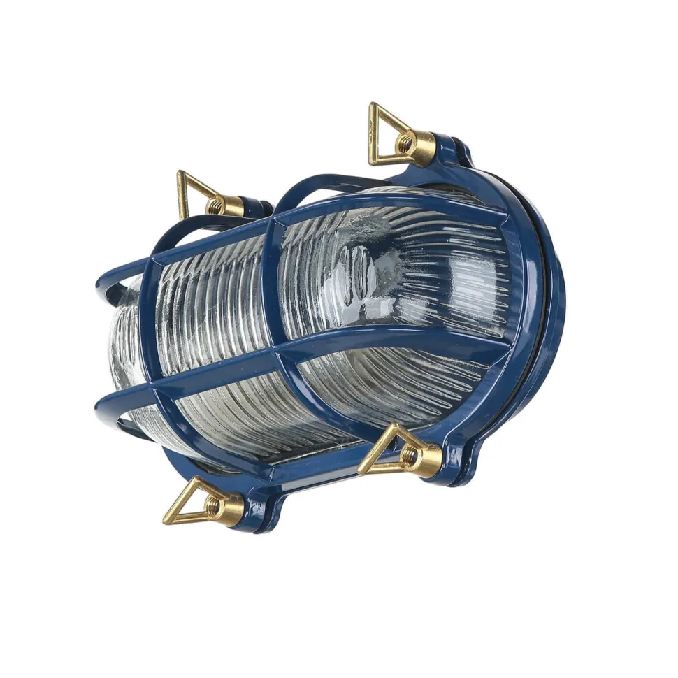 Wandlampe außen IP64 Messing Riffelglas E27 Blau Maritim