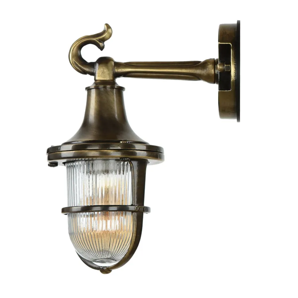 Wandlampe Außen Messing Riffelglas Hof Maritim IP64