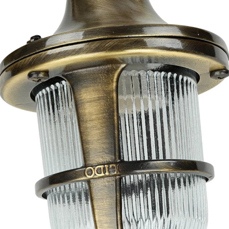 Wandlampe Außen Messing Riffelglas Hof Maritim IP64