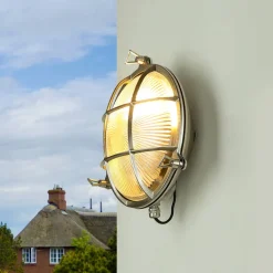 Wandlampe Außen Nickel Echt-Messing rund Ø24cm IP64