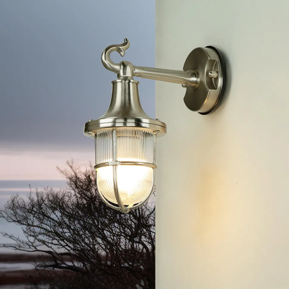 Wandlampe Außen Nickel Maritim IP64 Echt-Messing
