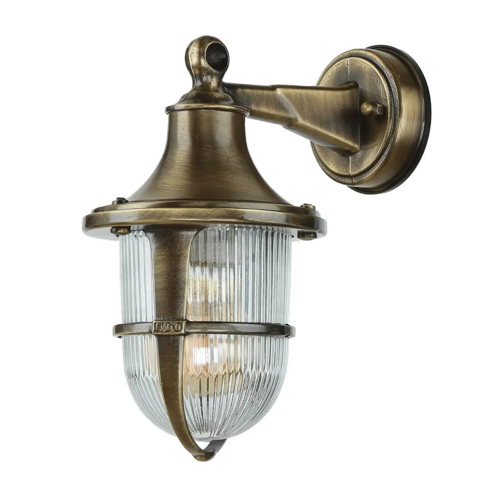 Wandlampe Außen Terrasse Hof Messing Riffelglas IP64