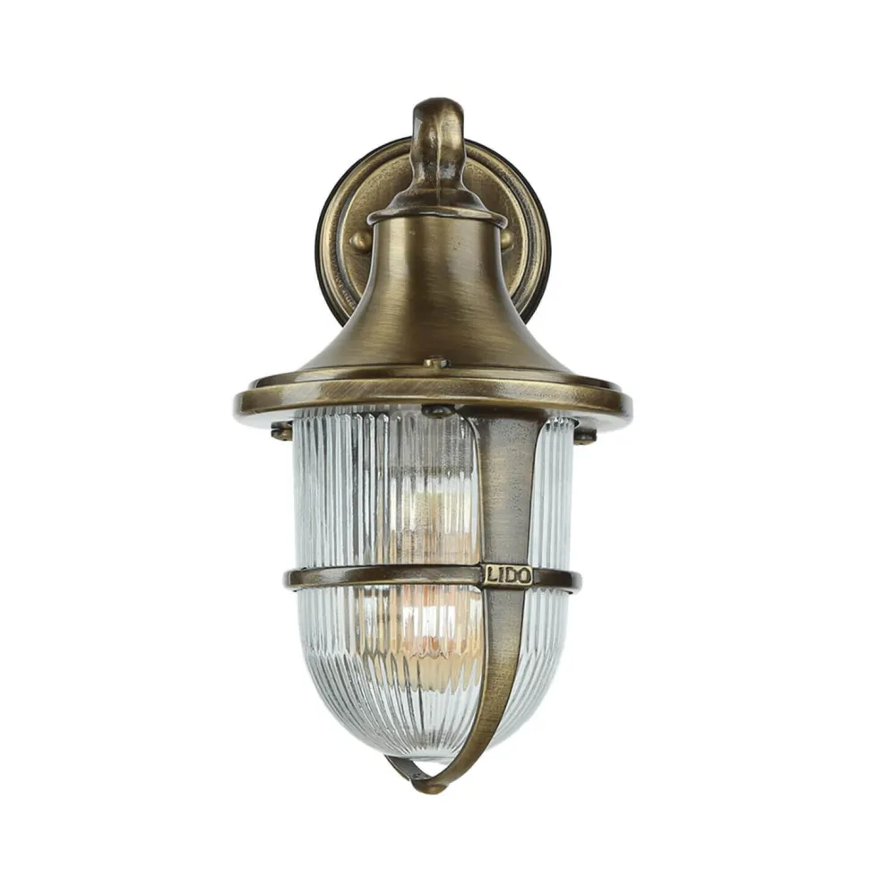 Wandlampe Außen Terrasse Hof Messing Riffelglas IP64