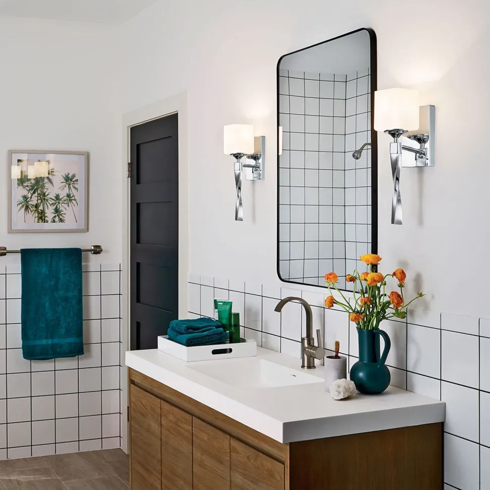 Wandlampe Bad Chrom Weiß H: 41,3 cm IP44 Metall Glas