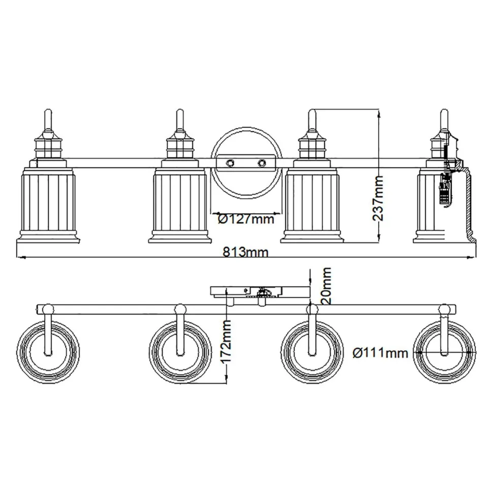 Wandlampe Bad groß 91,3 cm lang mit G9 LED 3000 K