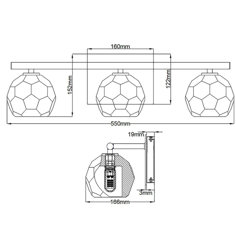 Wandlampe Bad Kristall LED G9 IP44 B: 55 cm Chrom