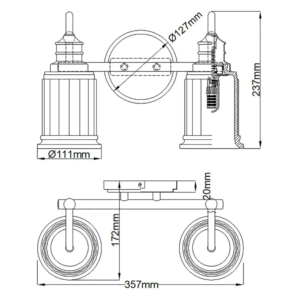 Wandlampe Bad LED G9 IP44 35,7 cm breit Metall Glas Jugendstil