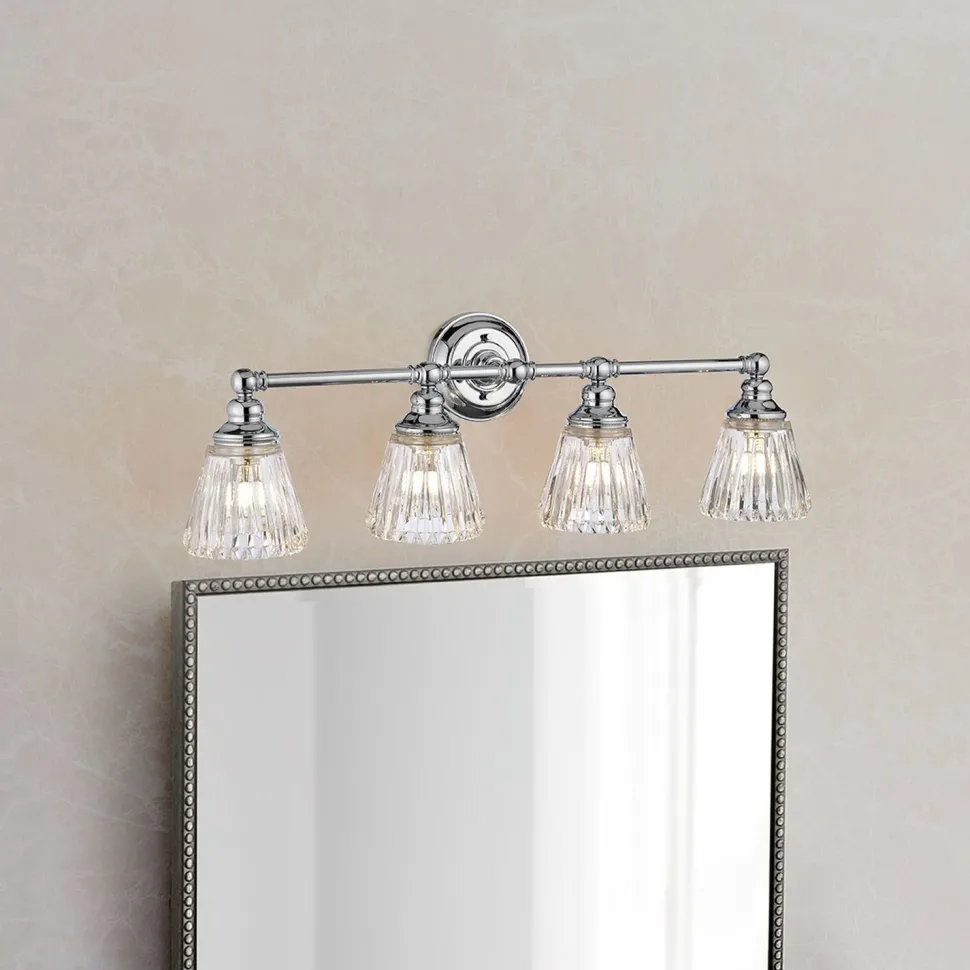 Wandlampe Bad Metall Glas 78,4 cm breit IP44 4x LED G9