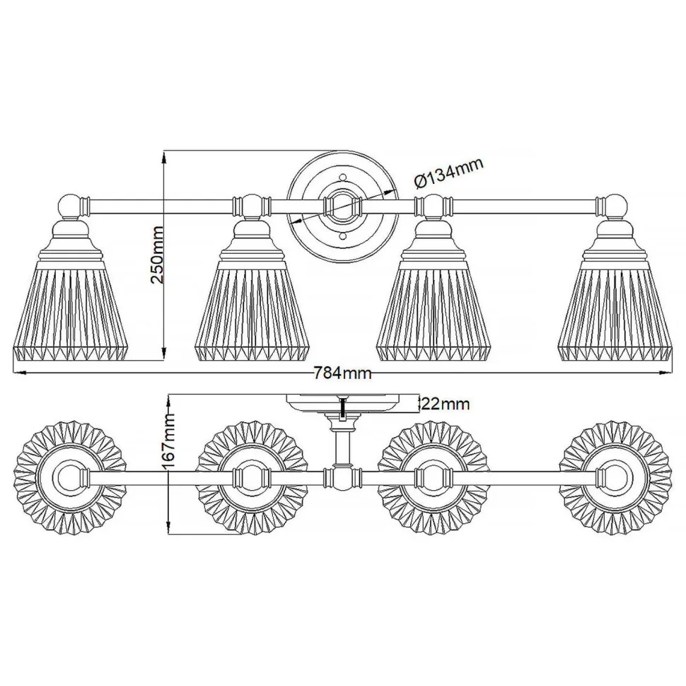 Wandlampe Bad Metall Glas 78,4 cm breit IP44 4x LED G9