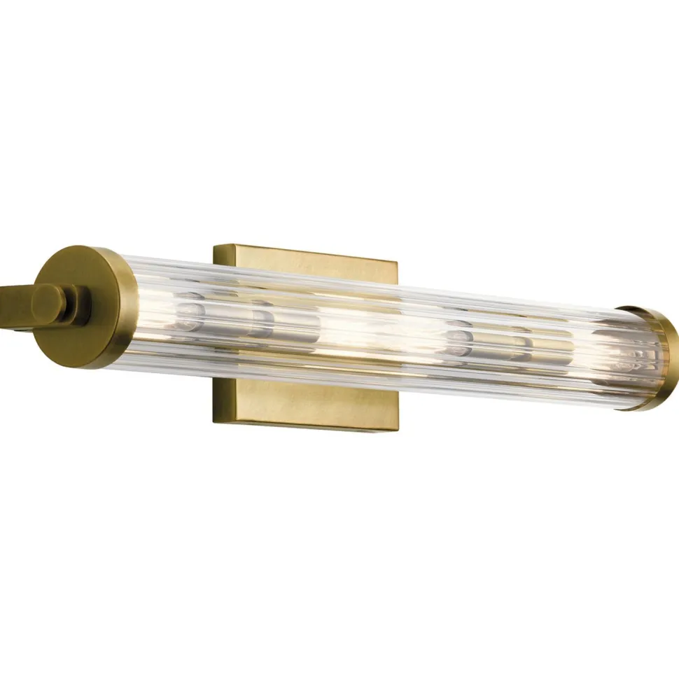 Wandlampe Badezimmer Glas Metall E14 IP44 B: 69,1 cm in Messing