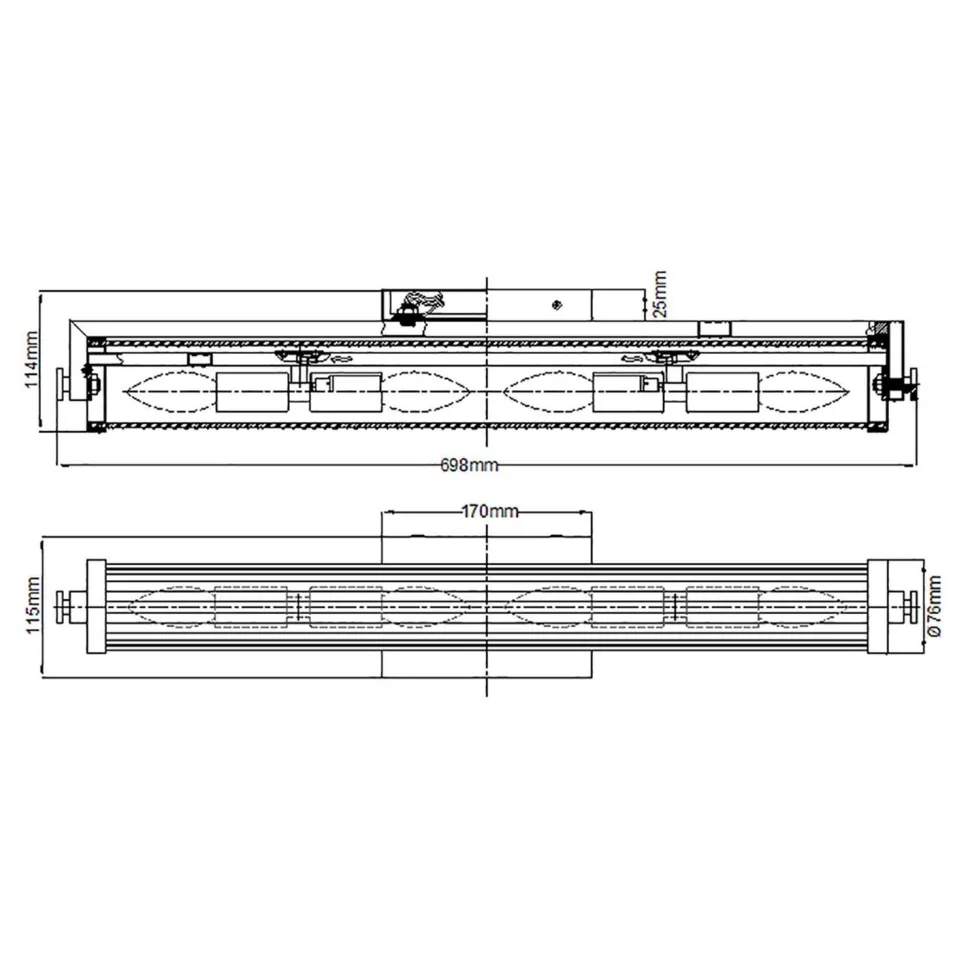 Wandlampe Badezimmer Glas Metall E14 IP44 B: 69,1 cm in Messing