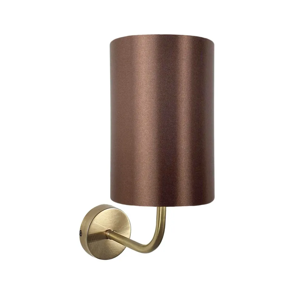 Wandlampe E27 in Bronze hell Braun H: 33 cm Stoff Messing