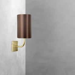 Wandlampe E27 in Bronze hell Braun Stoff Messing Modern