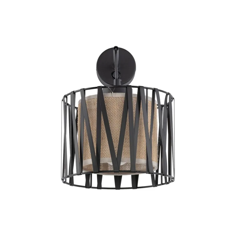 Wandlampe E27 Metall Jute H: 35 cm in Schwarz Braun MINA