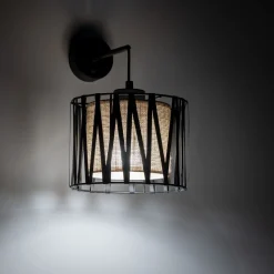 Wandlampe E27 Metall Jute H: 35 cm in Schwarz Braun MINA