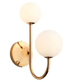 Wandlampe Glas Echt-Messing G9 in Gold Weiß 2-flammig
