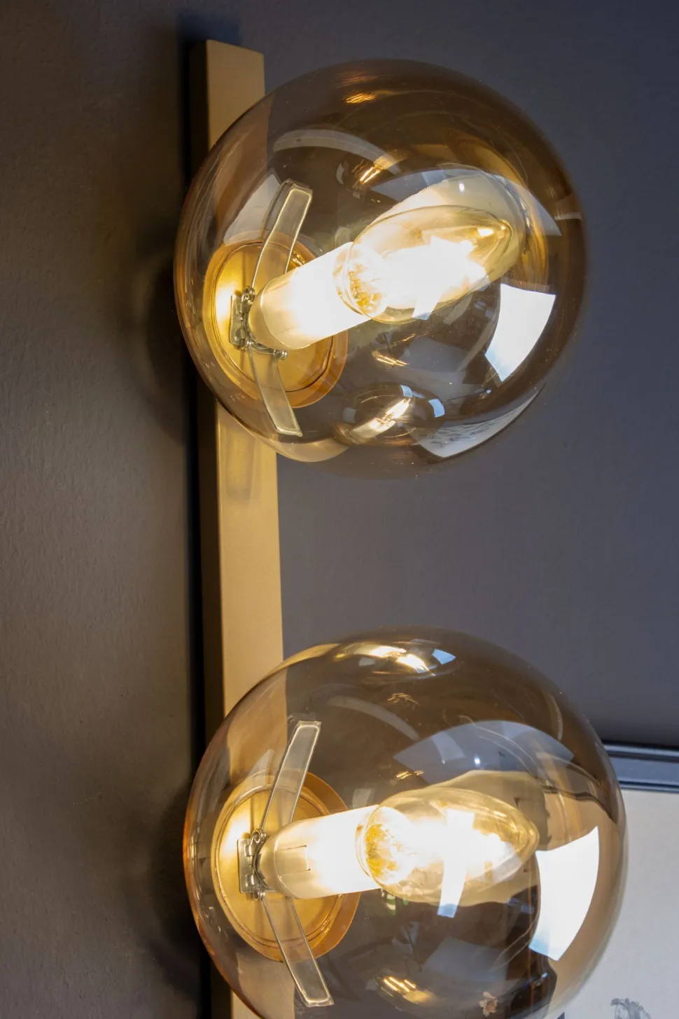 Wandlampe Gold Bernstein Glaskugel E14 H:60 cm 2-flmg