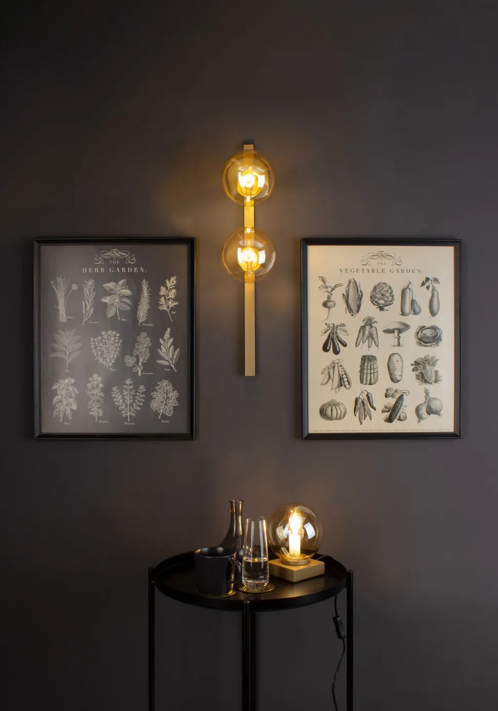 Wandlampe Gold Bernstein Glaskugel E14 H:60 cm 2-flmg