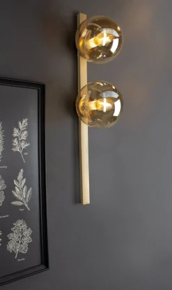 Wandlampe Gold Bernstein Glaskugel E14 H:60 cm 2-flmg