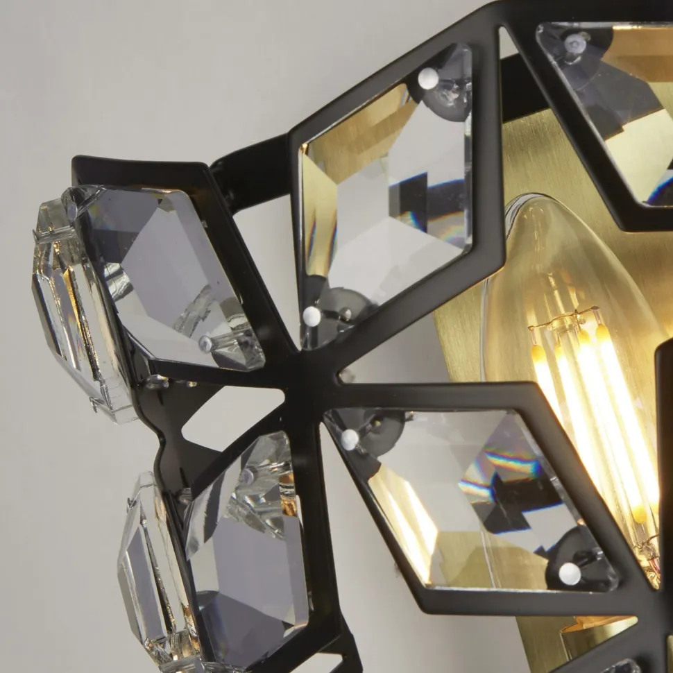 Wandlampe innen Kristall H: 18 cm E14 in Messing Schwarz