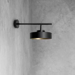 Wandlampe innen Schwarz Gold H: 19,5 cm Messing Eisen E27