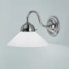 Wandlampe Jugendstil in Nickel Glas Messing E27 T:25 cm
