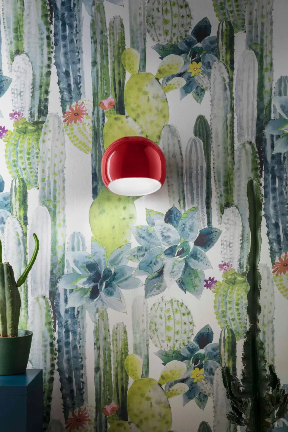 Wandlampe Keramik 21 cm breit Rot E27 rund Retro