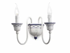 Wandlampe Keramik B: 32 cm Weiß Blau E14 2-flammig