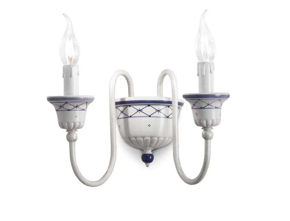 Wandlampe Keramik B: 32 cm Weiß Blau E14 2-flammig