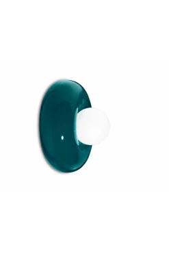 Wandlampe Keramik Glas Ø 25 cm rund Petrol Weiß