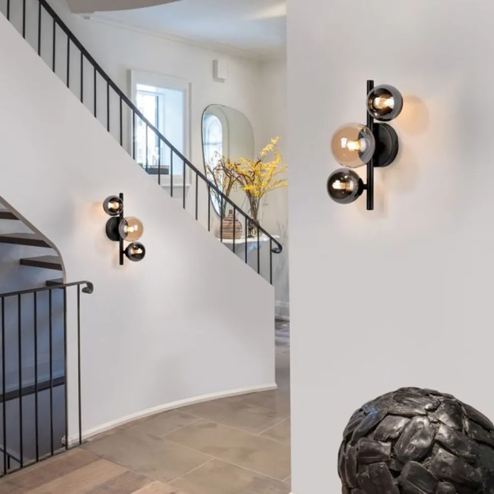 Wandlampe Kugeln Rauchgrau Bernstein Glas G9 H:28,5 cm