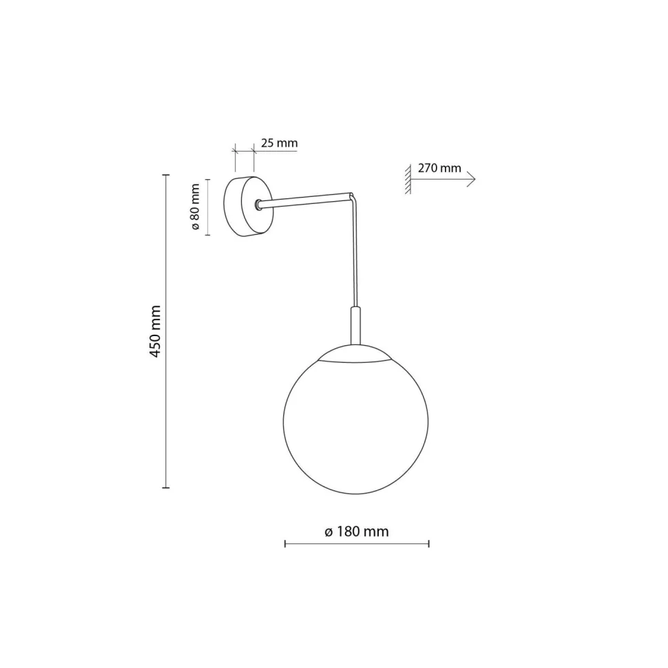 Wandlampe Kugelschirm Glas Metall H: 45 cm B: 18 cm E27