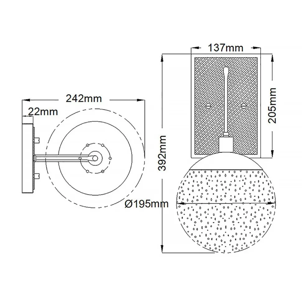 Wandlampe Kugelschirm Glas Metall E27 39,2 cm hoch